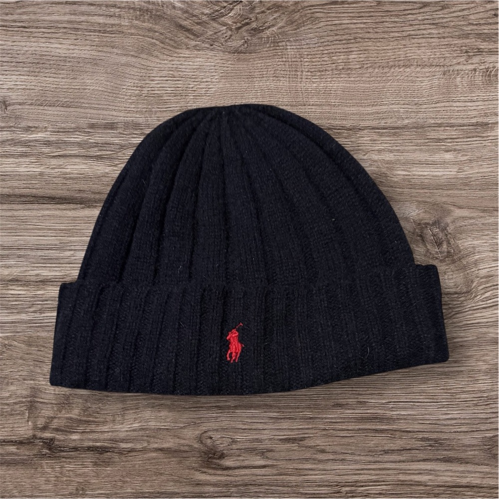 Polo by Ralph Lauren Dark Knit Hat with Red Logo